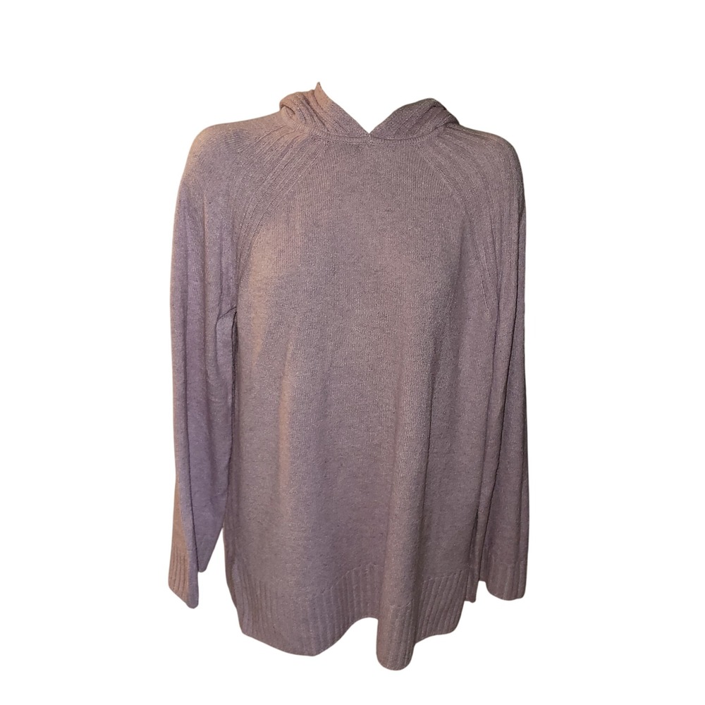M by Marled Lavender Knit Hooded Sweater Pullover L cozy comfy Athleisure warm‎